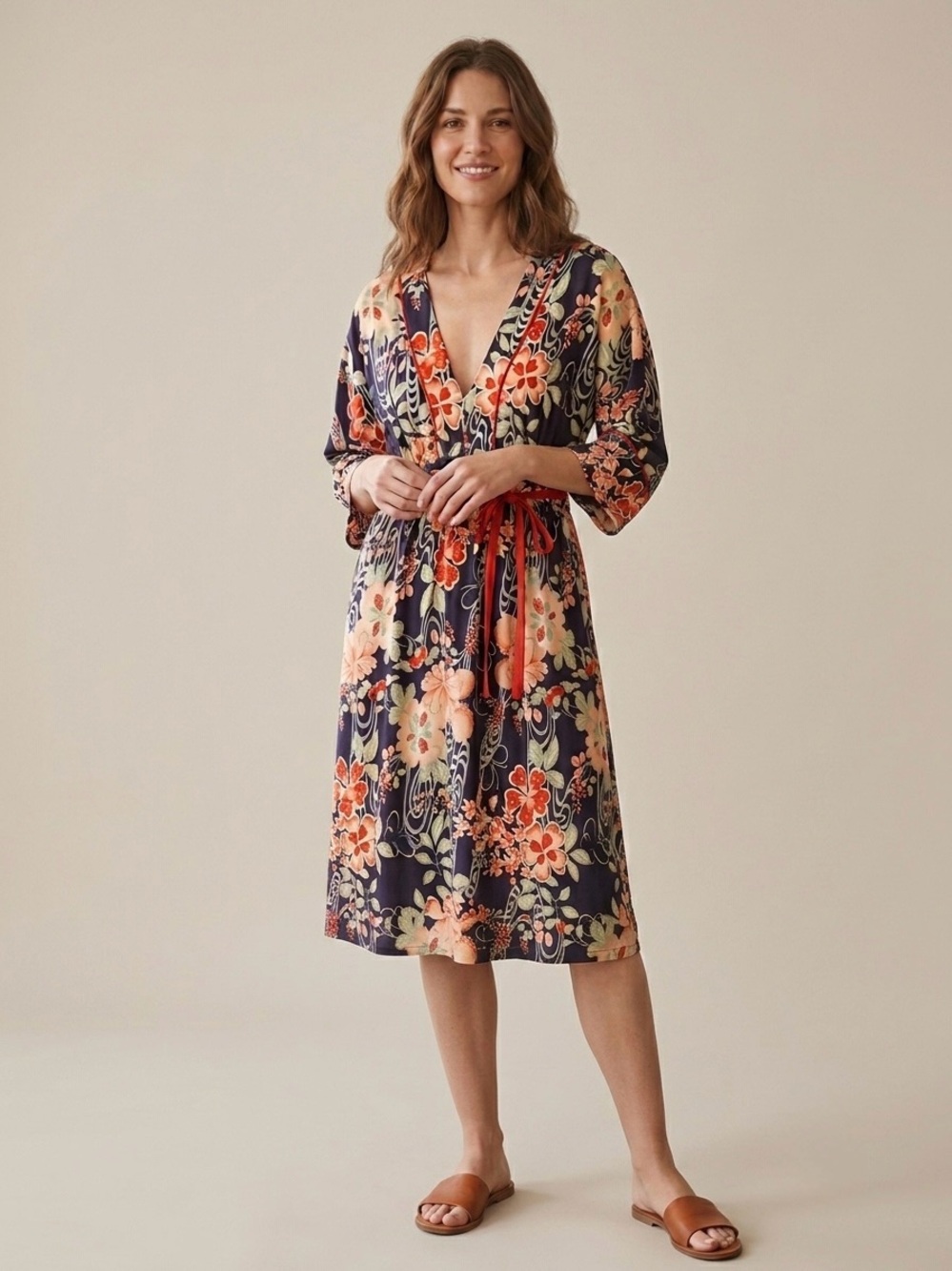 Vintage 2000s Y2K Lucky Brand Floral Kimono Sleeve Empire Waist Dress Medium - Picture 15 of 15